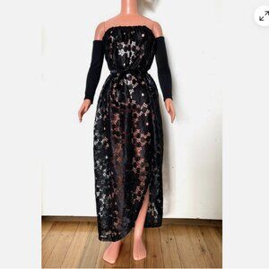 Black lace dress with asymmetric hem & sleeves. For My Size Barbie Doll 36" New